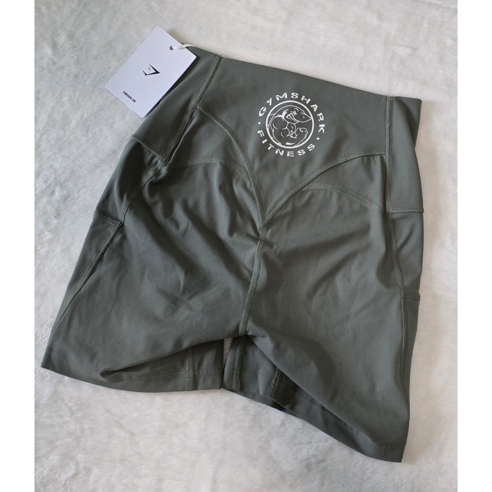 Gymshark Womens XS Olive Green Legacy Logo Tight Body Fit Shorts NWT